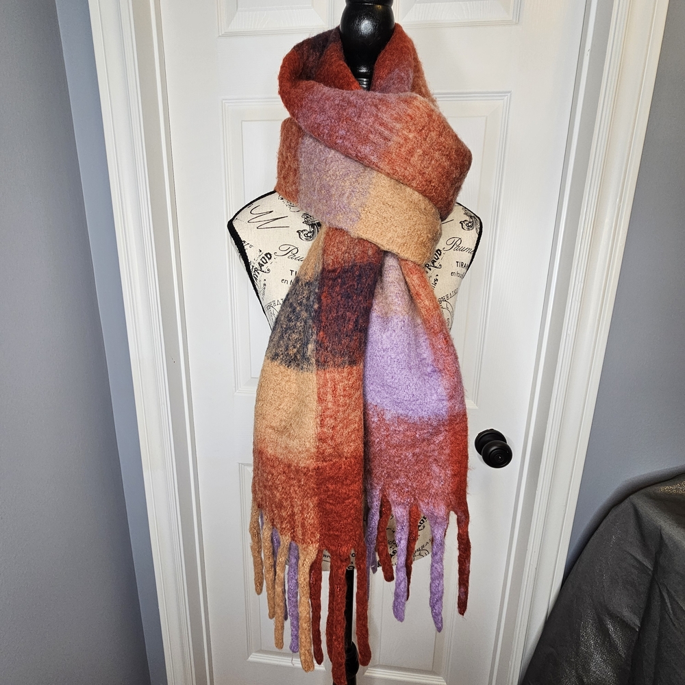 Oversized Chunky Scarf Multicolor Cozy Long Winter Shawl OS
